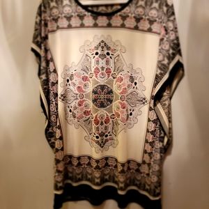 O/S Rayon Lounge Shirt, L, Color: Grey/ Black/ Pink/ Cream